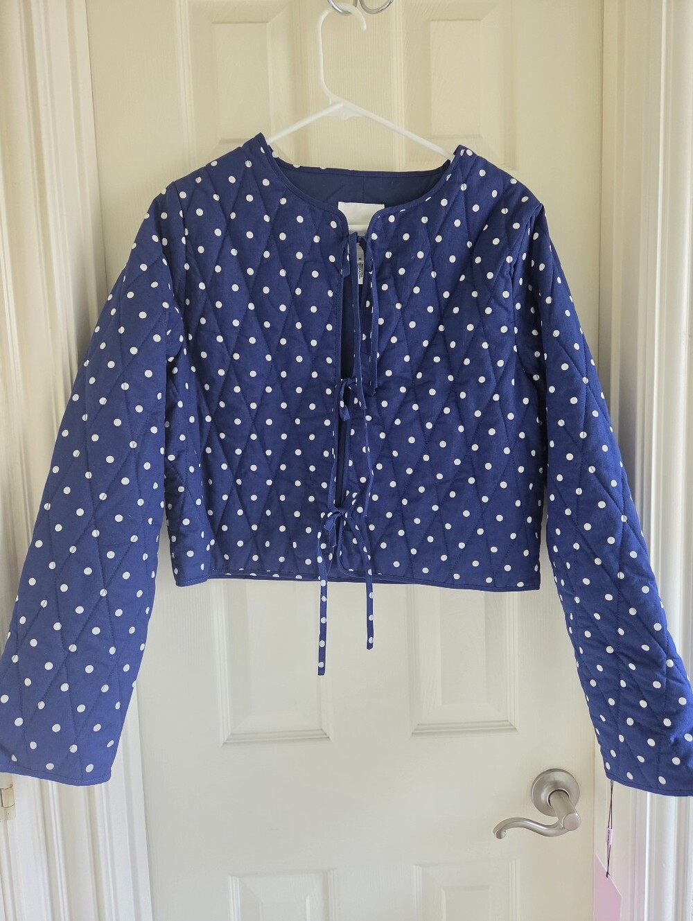 Avec Les Filles Polka Dot‎ Quilted Tie Front Jacket Crop Navy Blue Shacket M